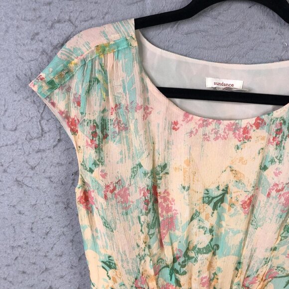 Sundance Dress Womens 4 Multicolor Silk Floral Cap Sleeve Lined Pastel Midi - Picture 11 of 16